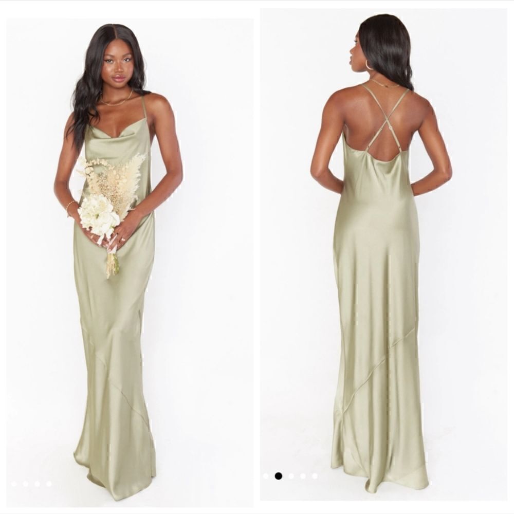 Show me your mumu Tuscany Maxi Slip Dress green luxe satin Size XS